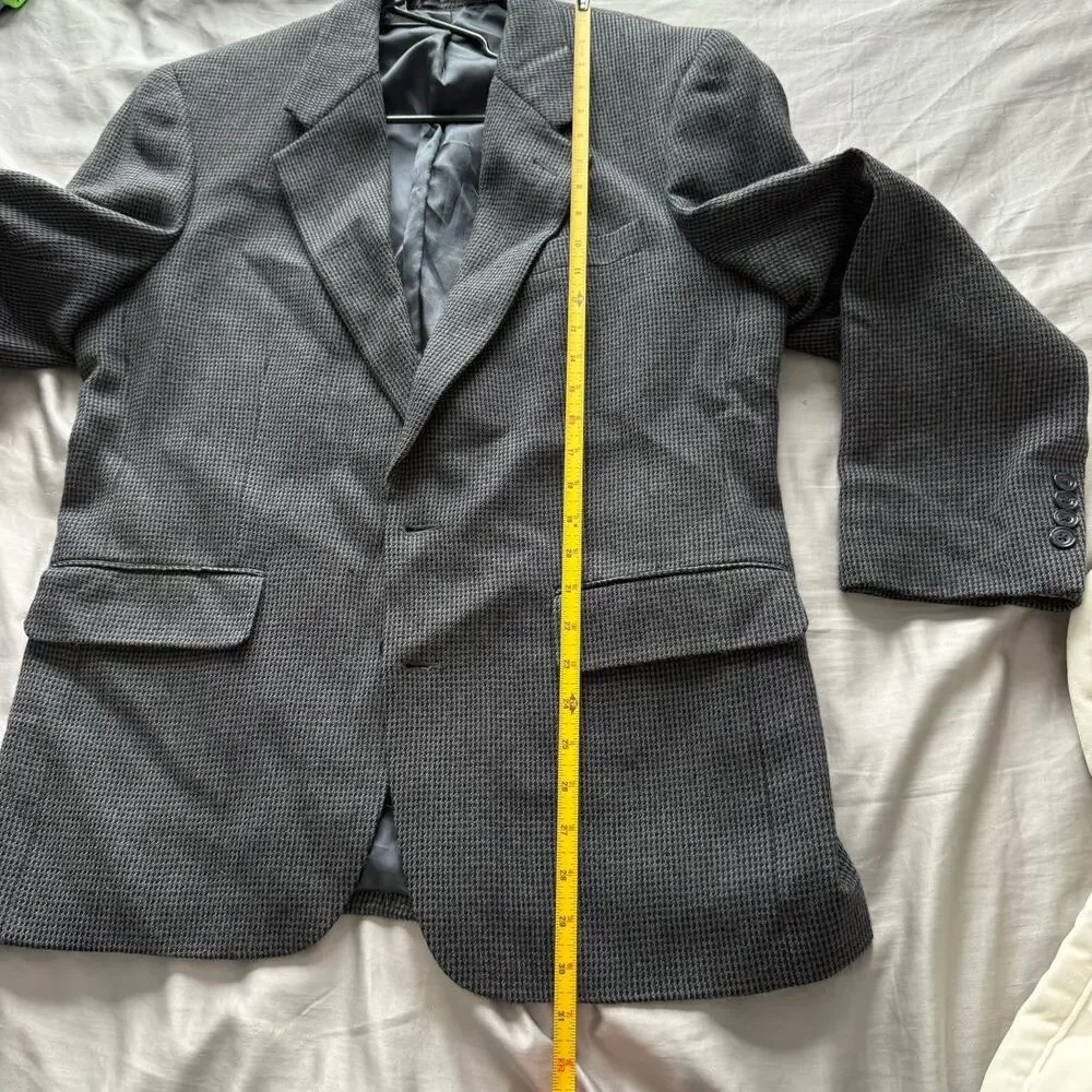 Club Room Mens 100% Wool Blazer Gray Check 2 Button Sport Coat Macy’s Jacket